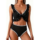 Jolefille High Waisted Bikini Sets for Women Two Piece Swimsuit Tummy Control Bathing Suits Ruffle Push Up Swimwear Teens