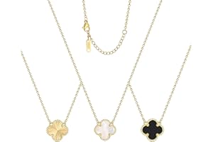 AIPPK Clover Pendant Necklace Set for Women 18K Gold Plated Four Leaf Clover Necklace Lucky Simple Jewelry Gifts for Women 3Pcs