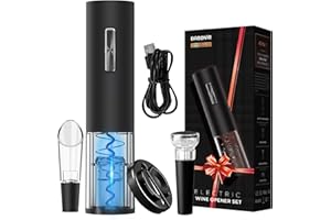BABONIR Rechargeable Electric Bottle Wine Opener Set - Automatic Electronic Corkscrew with Greeting Card, Vacuum Stopper, Pourer, and Foil Cutter - Ideal Christmas giving for Wine Lovers, Parties, Bar