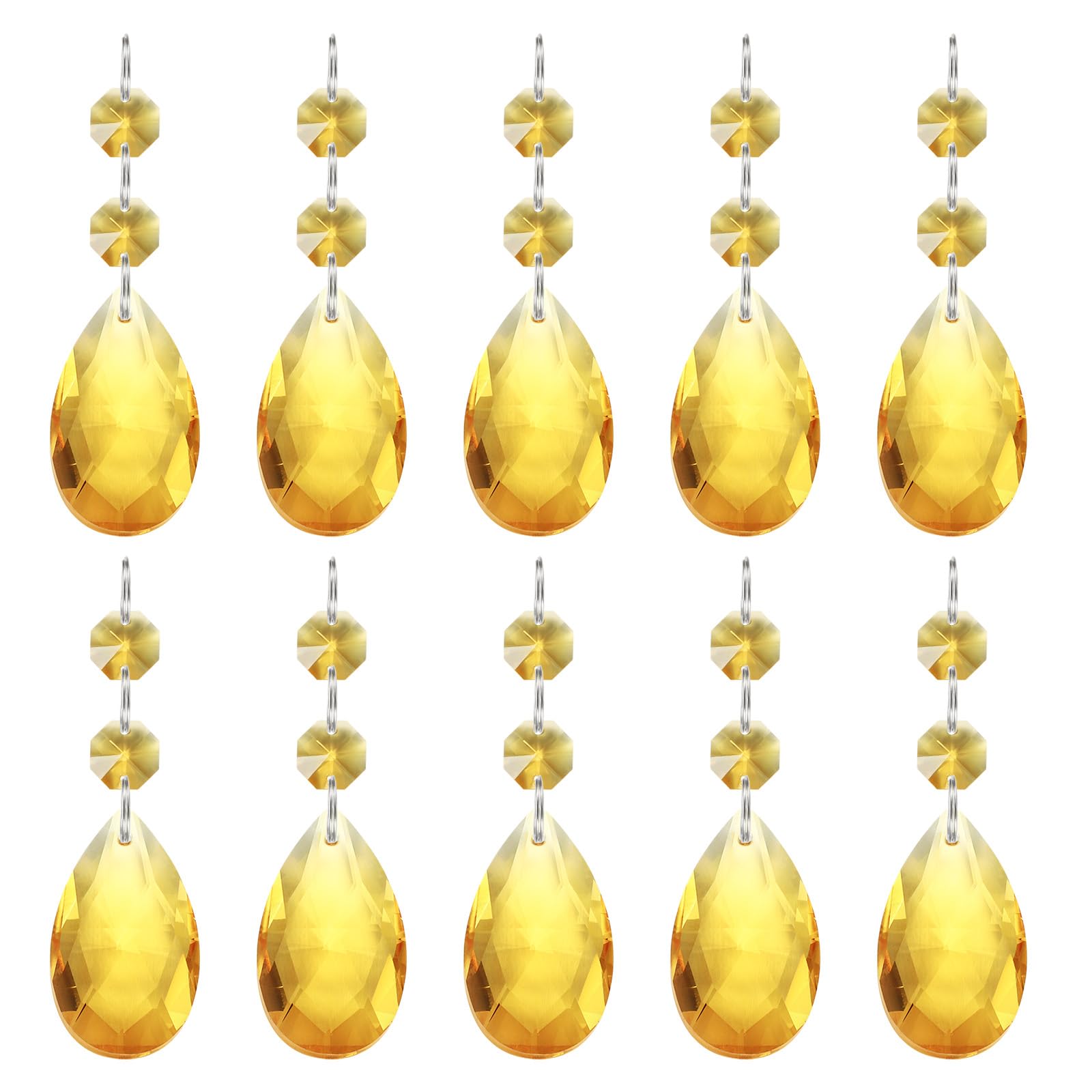 PATIKIL Teardrop Crystal Chandelier Pendants Beads, 10 Pack 85mm Length 38mm Chandelier Prisms Parts Ornaments Hanging Beads for DIY Arts Crafts Decoration, Gold Tone