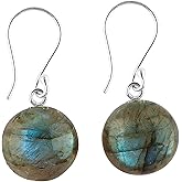 DEVMUKTI 925 Sterling Silver Earrings for Women, Multi Flash Labradorite Dangle Earring, Natural Gemstones and Crystals Cabochon, Healing Stones, Handmade Jewelry, Minimalist, Birthday, Gifts for Her