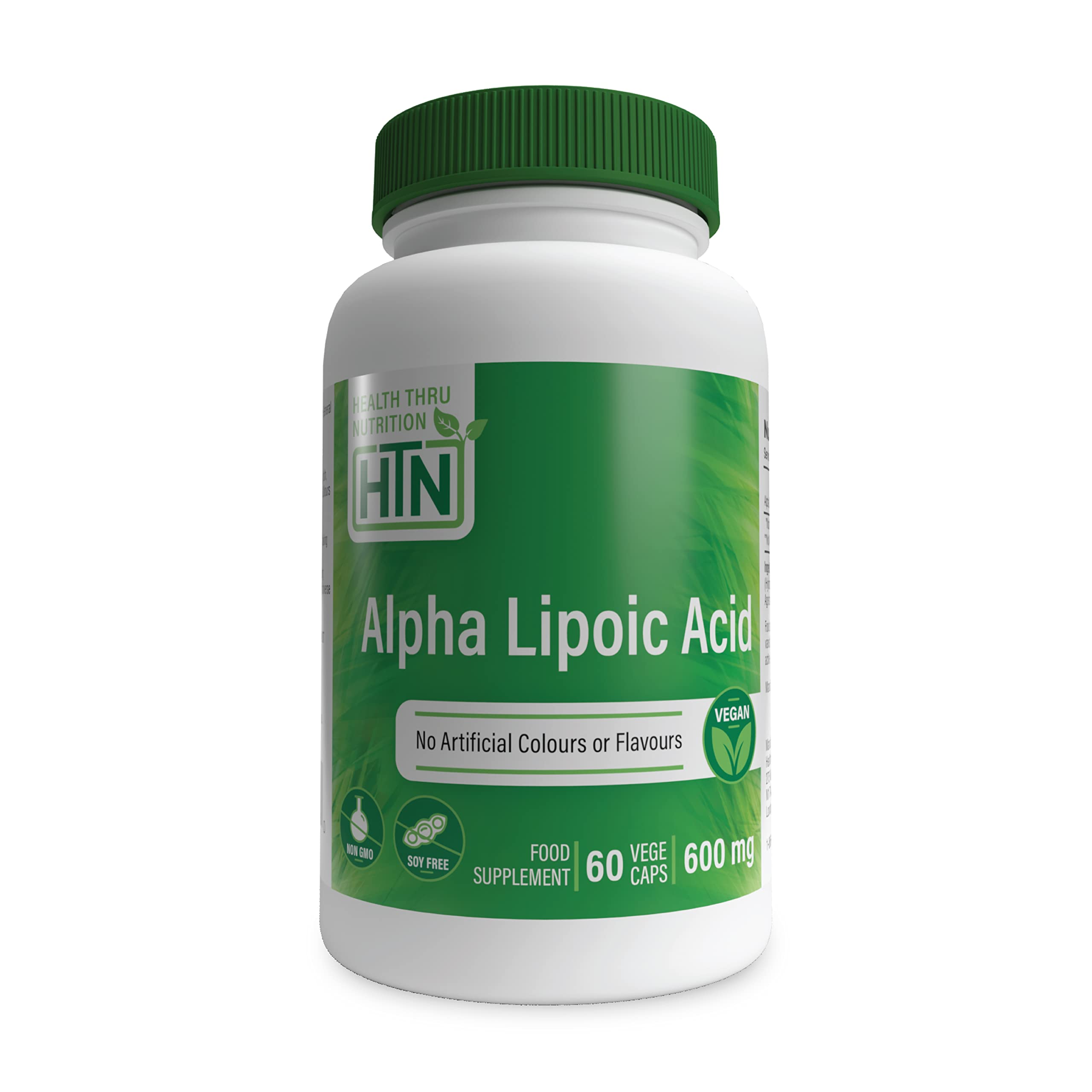 Alpha Lipoic Acid (ALA) 600mg Vegecaps | Vegan Certified | Non GMO and Hypoallergenic | Universal Antioxidant | Supports Healthy Glucose Metabolism | by Health Thru Nutrition (Pack of 60)