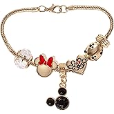 SALLY ROSE Charm Bracelets for Women, 7" Charm Bracelet with 6 Charms Featuring Stitch, Mickey and Minnie Mouse, Official License