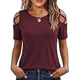 Jar of Love Women's Short Sleeve Cold Shoudler Tops T-Shirts for Women Spring Summer Tops Loose Fit Tunic 2026
