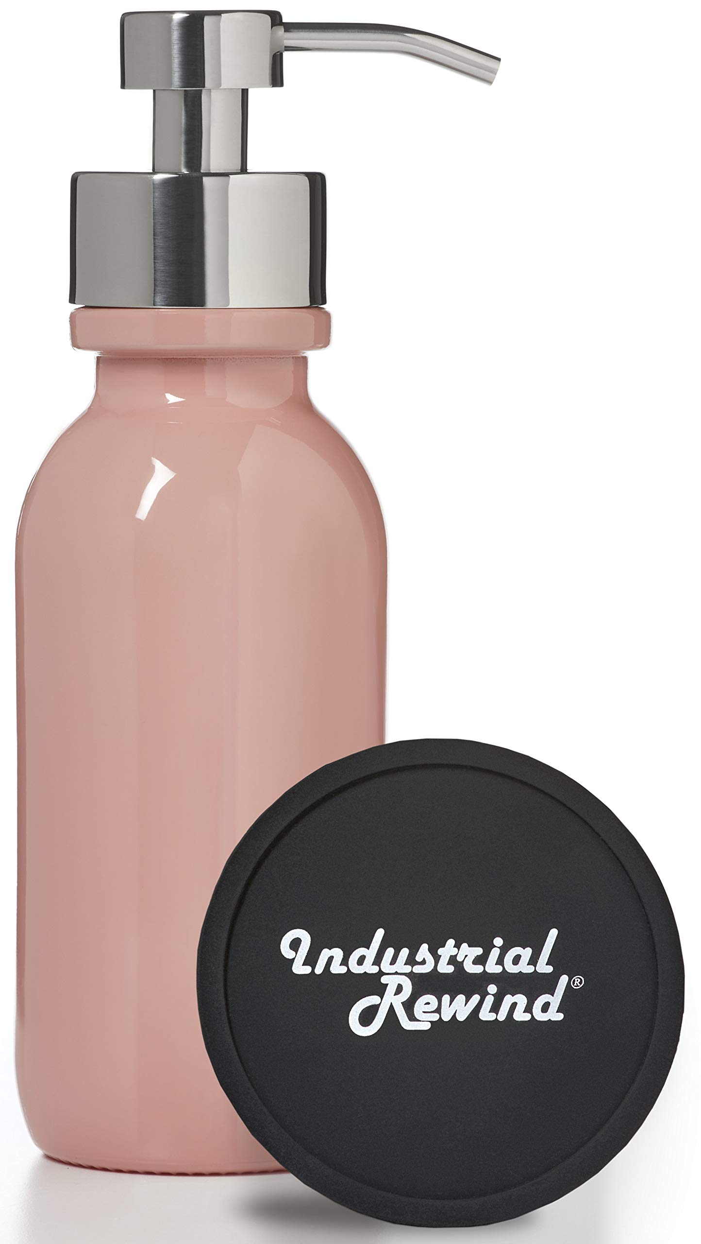 Coral Wide Mouth Glass Soap Dispenser with Chrome Metal Pump - Includes Non Slip Bottom and Counter top Protector. 16oz Glass Jar Lotion Bottle by Industrial Rewind (Coral/Chrome)