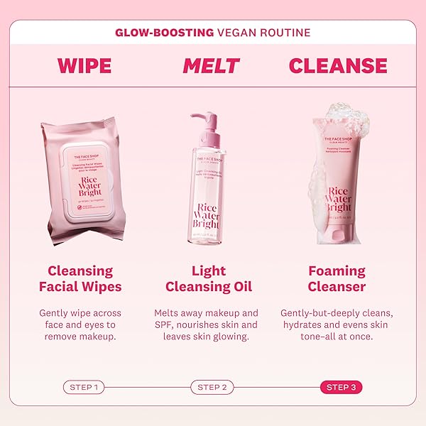 THE FACE SHOP RICE WATER BRIGHT FOAMING FACIAL CLEANSER WITH CERAMIDE, GENTLE FACE WASH FOR HYDRATING & MOISTURIZING, VEGAN FACE CLEANSER, MAKEUP REMOVER, KOREAN SKIN CARE FOR ALL SKIN TYPES, 300ML