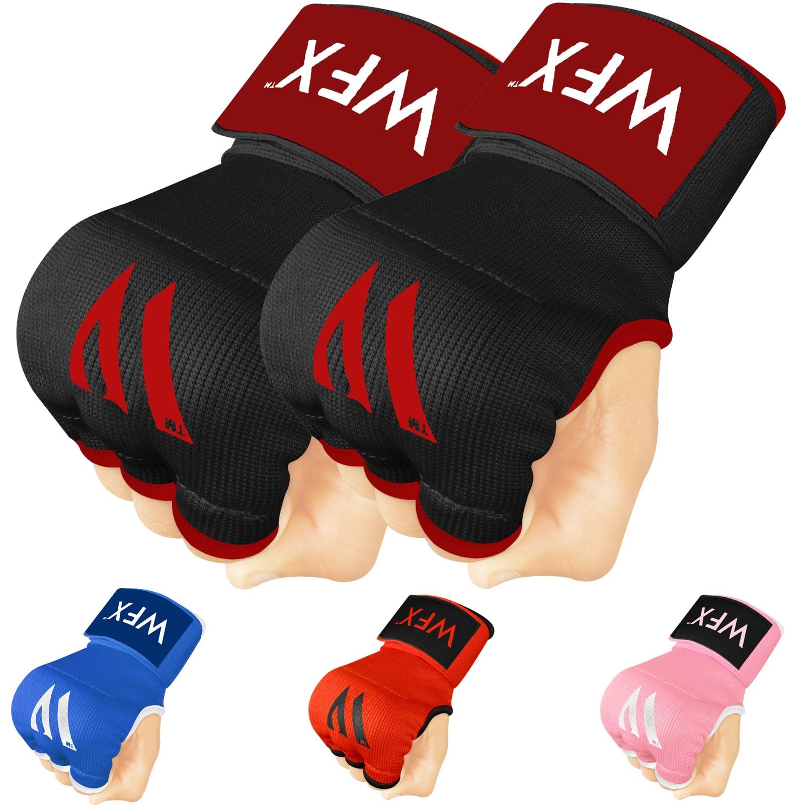 WFX Kids Junior Boxing Hand Wraps Inner Gloves Gel Padded Protection Gloves Pair Combat Sports Perfect Fit for Young Fighters (Black / Red, Kids/Junior)