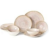 DOMICREVERY Ceramic Dinnerware Sets for 4, 12 pcs Plates and Bowls Sets | Scratch Resistant Dish set, Microwave and Dishwasher Safe, Bloom
