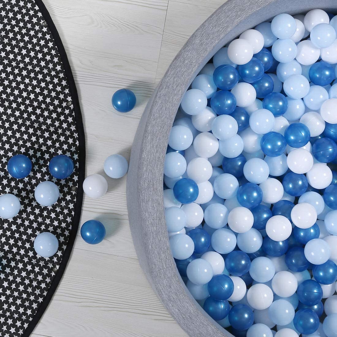 GOGOSO Ball Pit Balls for Toddler, Baby Plastic Playballs Kids Soft Pastel Pelotas Non-Toxic BPA-Free Pearl Blue+Light Blue+White 100 Balls