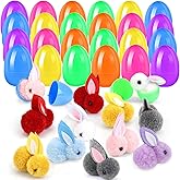 24 Pack Prefilled Easter Eggs with Easter Bunny Plush, Easter Basket Stuffers for Easter Eggs with Toys Inside, Easter Eggs Hunts Party Favors Surprise Eggs with Easter Bunny Mini Stuffed Animal