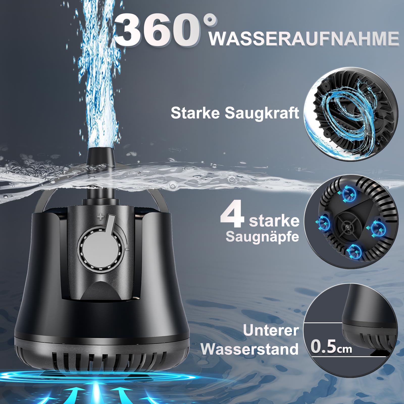 Aquarium Pumpe 15W 800L/H Tauchpumpe Ultra-Leise Mini Teichpumpe Springbrunnenpumpe mit Einstellbarem Schalter und 1.5m Kabel, 2 Düsen wasserpumpe für Teich, Aquarien, Hydrokultur, Brunnen 2