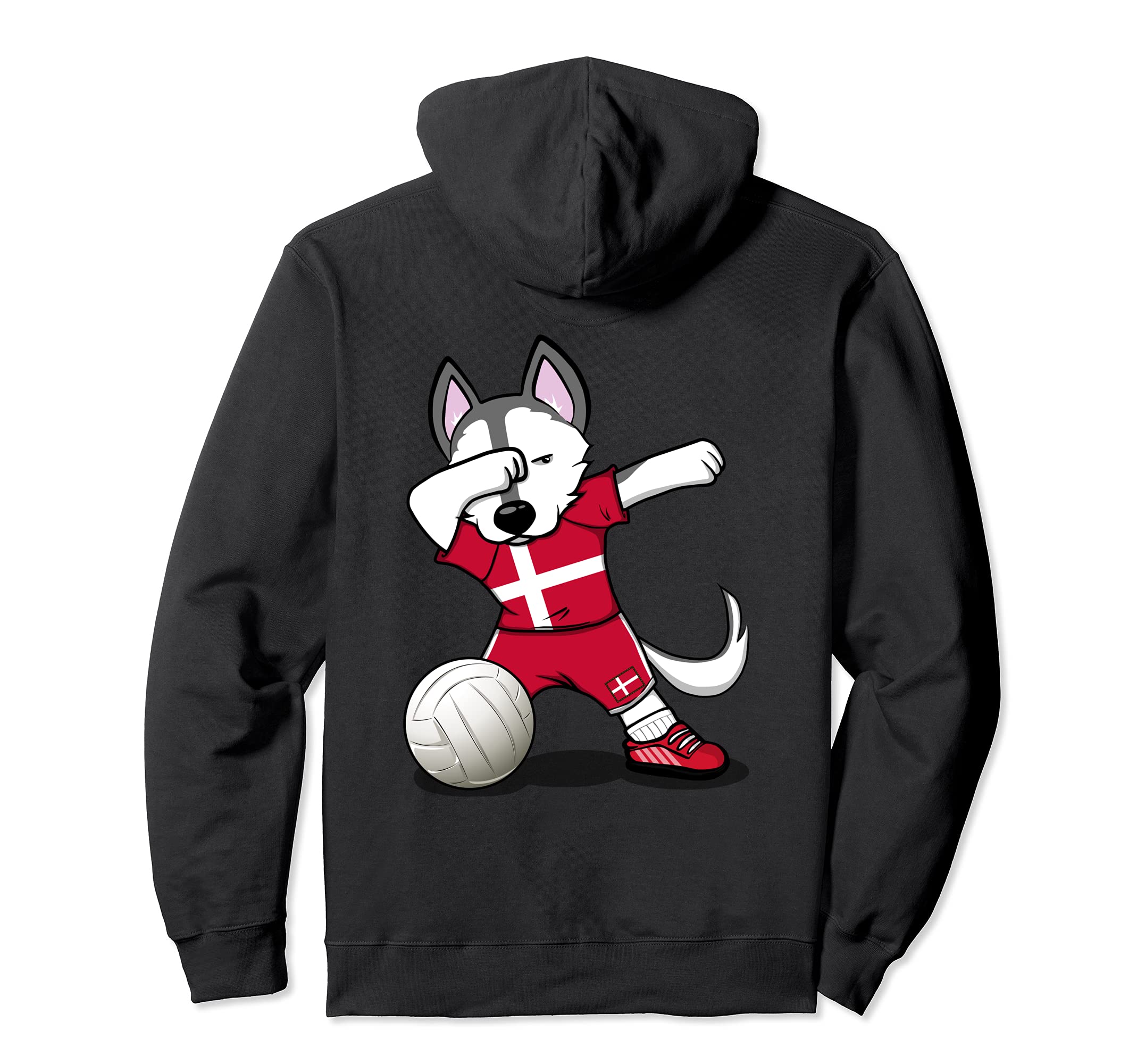 Dabbing Husky Dog Denmark Volleyball Fans Jersey Danish Flag Pullover Hoodie — image 1