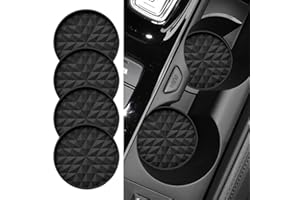 WINGCASES Car Coasters Silicone [4 Pack] 2.75in Universal Diamond Pattern Mats Non-Slip, Embedded Car Interior Accessories, Car Cup Holders Insert Coasters Decor, Black