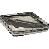 Creative Co-Op Square Mélange Scalloped Marble Tray, Grey