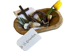 Oh Remember Kit- Symbols of The Easter Resurrection, Wooden Prayer Bowl Easter Tray Table Decor with Cross & Crown of Thorns 