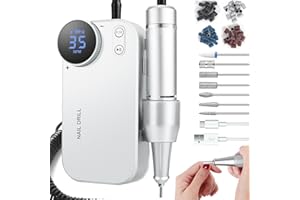 TISEMENT Electric Nail Drill Grey, 4000 mAh Portable Nail Drill 35000 RPM, Rechargeable Electric Nail File Machine with Accessories