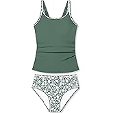 TyeSmo Girls Swimsuit Solid Color 2 Piece Girls Tankini Swimsuit Contrast Trim Teen Bathing Suit Padded Modest Swimwear 9-16y