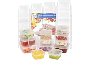 RIKICACA 2/3/4/5oz Food Storage Containers with Lids Kits (200 pack), Small Plastic Containers with Lids, Disposable Condiment Portion Cups, Jello Shot Sauce Cups (Square)