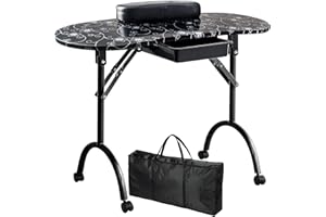 Kalolary Manicure Nail Table, Portable Folding Station Desk Movable Manicure Tech Table for Home Spa Beauty Salon with Sponge Wrist Cushion, Storge Drawer, Carry Bag(Black)