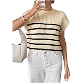 MakeMeChic Women's Bow Sweater Cute Summer Tops Plaid Short Sleeve Crew Neck Y2K Knitted Pullover