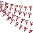 AhfuLife 1 Pack Union Jack Flag Bunting Pennant for VE-Day 80th Anniversary Decorations, 30 PCS Triangle UK Great Britain String Flag- Double Sided for Soccer Party Decoration (5.5×8.3 Inch -33 Ft)