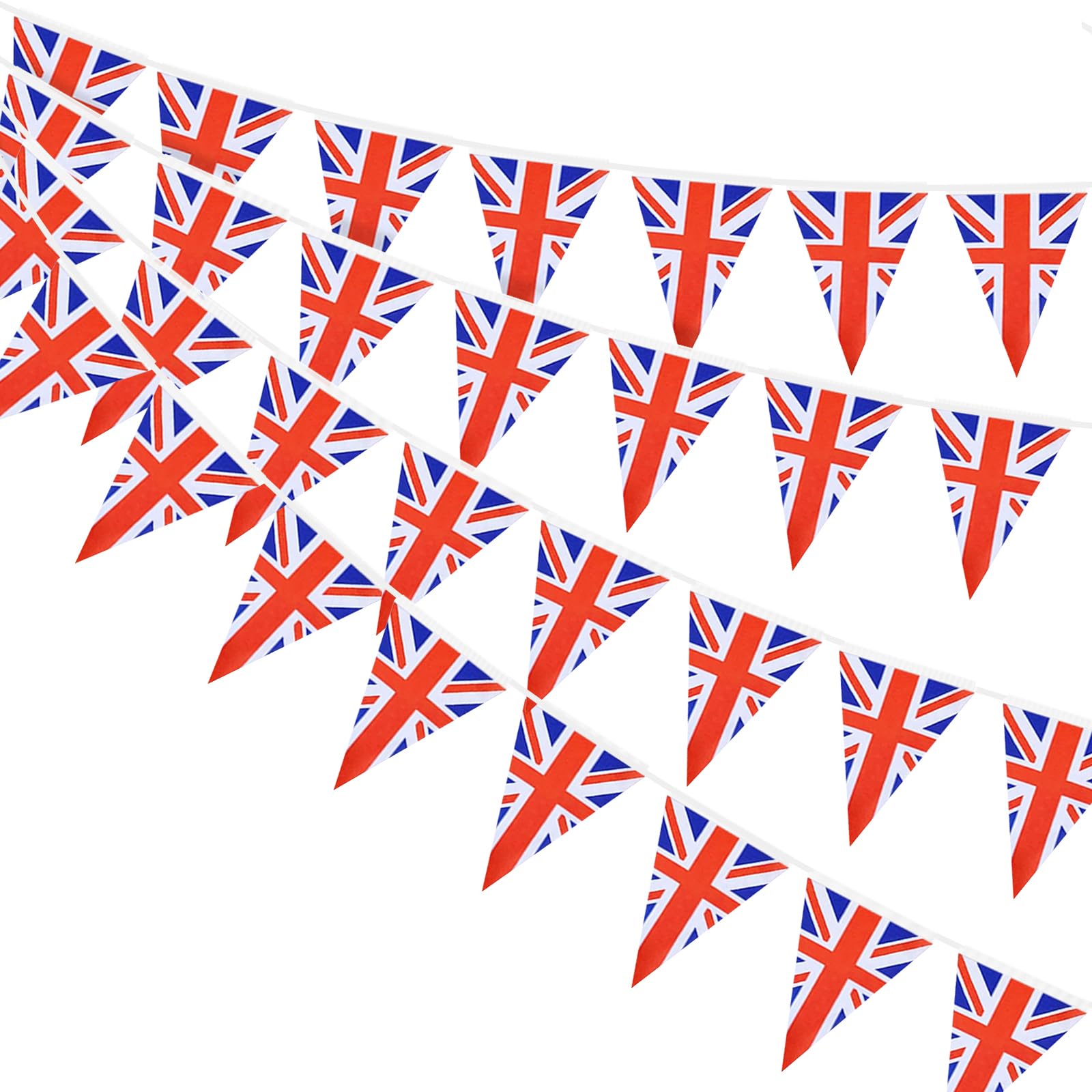 AhfuLife Union Jack Triangular Bunting 30pcs British Flags, Double Sided UK Great Britain Bunting Flag for World Cup Football Street Garden Party Decorations (19 x 27 cm - 12m, 1 Pack)