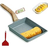 MIHUNTER Japanese Omelette Pan Nonstick Tamagoyaki Egg Pan,Retangle Small Frying Pan,with Silicone Spatula & Brush,Non-Stick Coating (PFOA Free) - 20 x 15cm