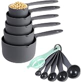 Measuring Cups and Spoons Set of 10 pcs, Nesting Measuring Set with Spout for Dry and Liquid Ingredient (Gray)