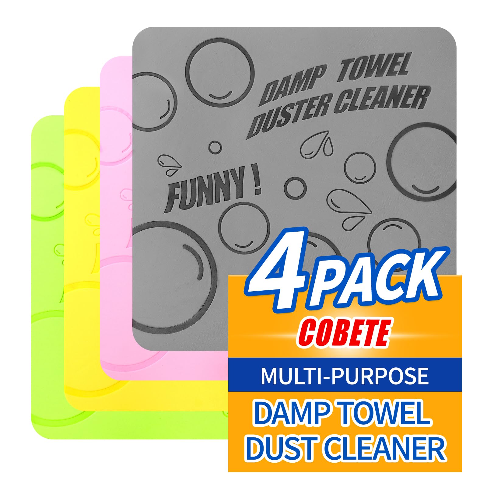 COBETE Damp Clean Duster Towel, 4pack Reusable Cleaning Cloths Rags, Dusting Sponge Cloth for Windows, Mirrors, Tiles, Car Interiors, Blinds, Kitchens, Pet Hair(Multi Color)
