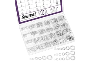 Swpeet 400Pcs 4 Styles M3 M4 M5 M6 M8 M10 Stainless Steel Lock Washers Assortment Kit, External Tooth Washers, Internal Tooth