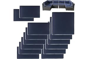 VIXLON 14Pcs Patio Cushion Covers Replacement Splashproof UV-Resistant Inelastic Covers with Zippers, Max Compatible 25.6x25.6x4inch Patio Cushion, for 7 Pcs Outdoor Patio Furniture Sets