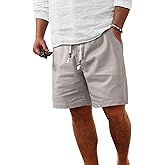 Comdecevis Men's Linen Shorts Casual Elastic Waist Drawstring Summer Beach Vacation Yoga Golf Shorts with Pockets