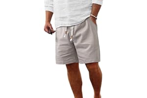 Comdecevis Men's Linen Shorts Casual Elastic Waist Drawstring Summer Beach Vacation Yoga Golf Shorts with Pockets