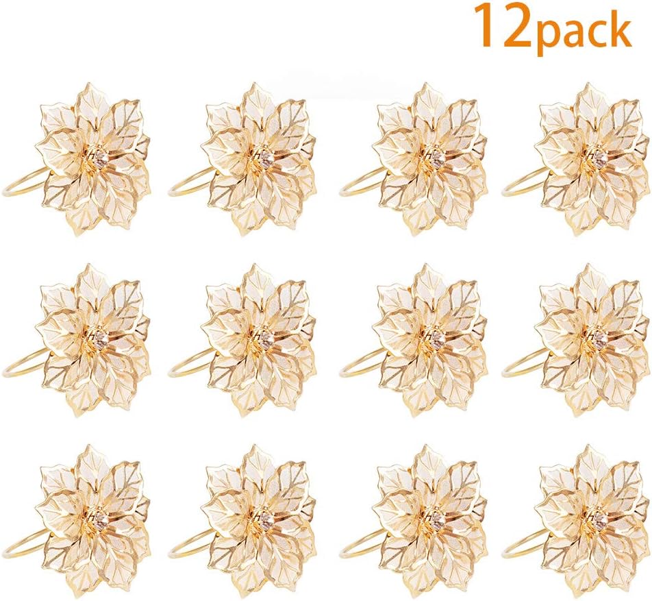 YGSAT 12pcs Hollow Out Rose Design Metal Napkin Holder Exquisite High-end Hotel Restaurant Dedicated Flower Design Napkin Ring Mouth Cloth Napkin Ring/Golden