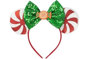 JIAHANG Christmas Lollipop Mouse Ears Headband Sequin Bow with Candy Hair Band, Festival Party Children Decoration Costume Headwear Hair Accessories for Women Girls (lollipop red bow)