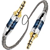 TODN Audiophile Silver-Plated OFC 3.5mm Audio Cable 3ft for Car/Home Stereo | Shielded High Quality AUX Cable, Carbon Fiber Shell, 24K Gold-Plated Plugs, for Headphones/MP3 Player/Portable Speaker