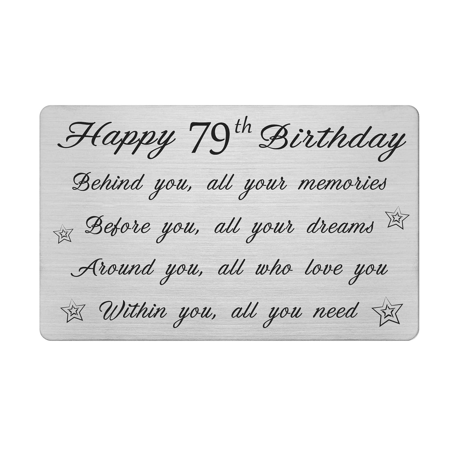 FALOGI 79th Birthday Card - Behind You All Your Memories - Happy 79 Year Old Birthday Gifts for Men Women, Personalised Engraved Wallet Card