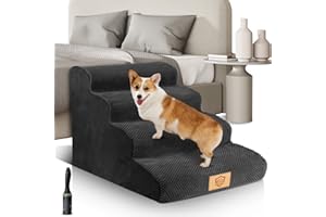 Kphico Dog Stairs for Small Dogs Cats,4 Tiers High Density Foam Dog Ramp,Extra Wide Pet Steps for High Beds,Couch,Non-Slip Soft Foam Dog Ladder for Older Dogs/Cats, Injured Pets with Joint Pain-Black