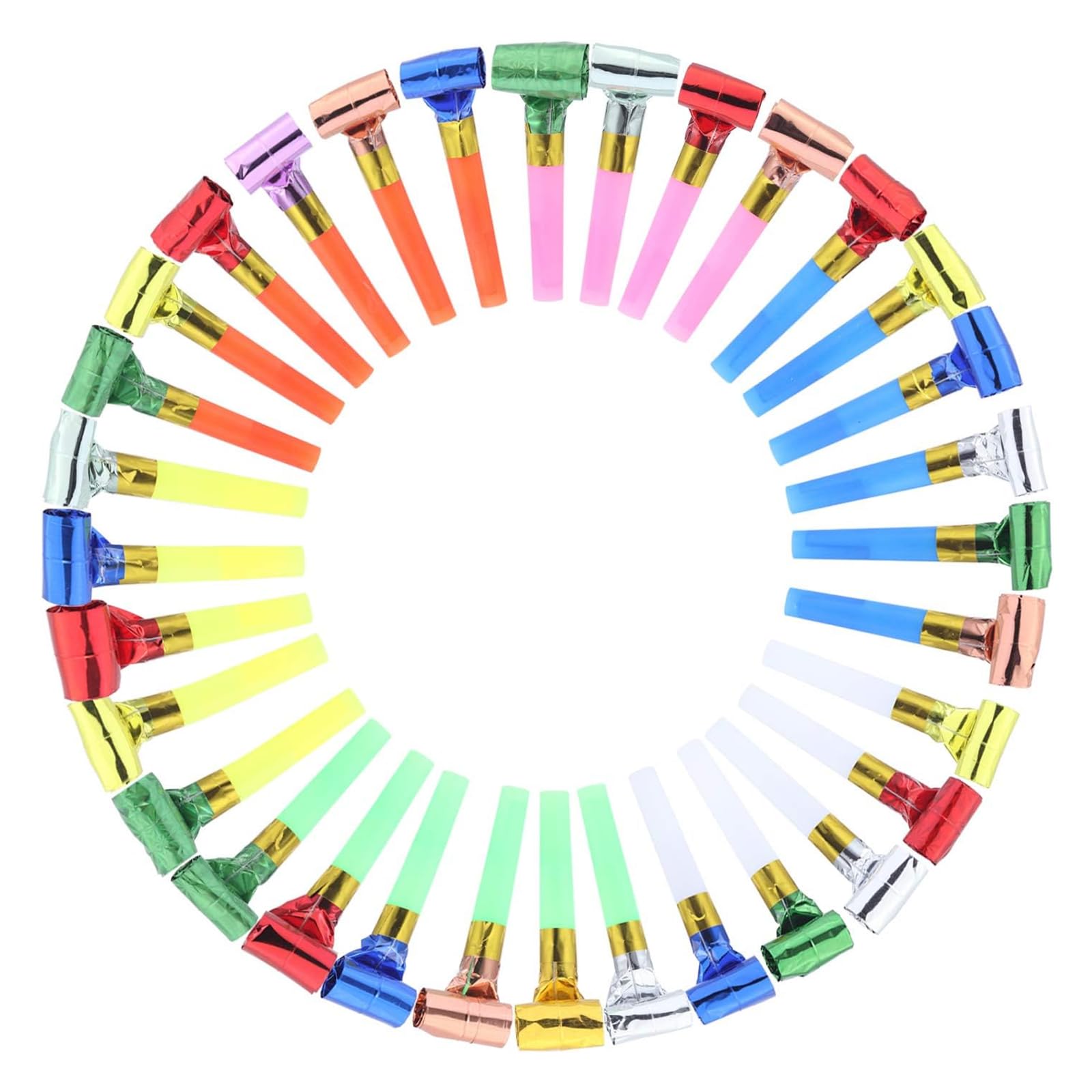 Siumir 100Pcs Party Blowers Whistles, Colourful Blowouts Kids' Noisemakers Loot Filler Noise Generator Toy for Birthday Party Anniversary Graduation - Solid
