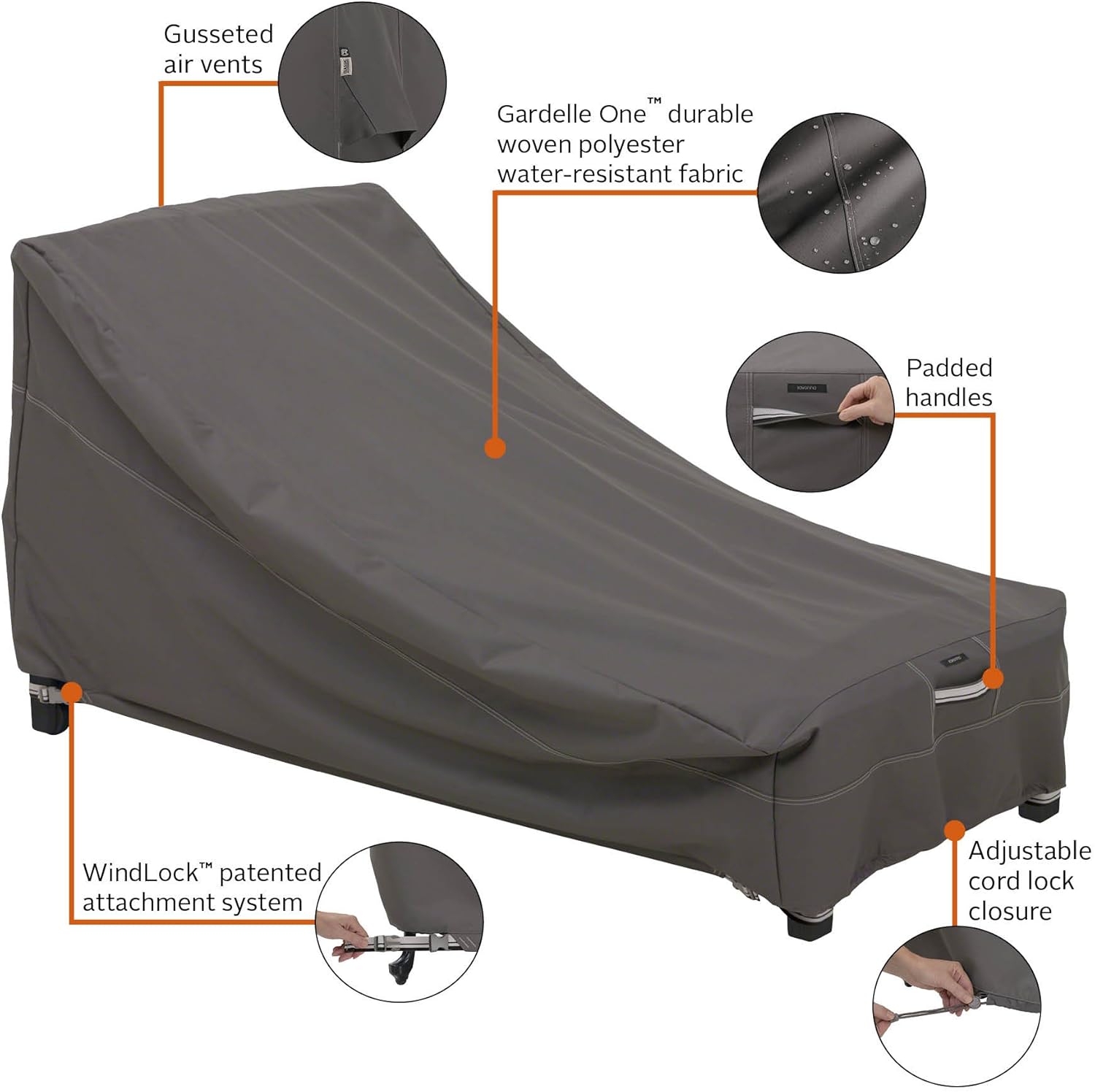 Classic Accessories 55-163-045101-EC Ravenna Water-Resistant 78 Inch Patio Day Chaise Lounge Cover, Taupe, Large Day Chaise Lounge : Patio Chaise Lounge Covers : Garden & Outdoor