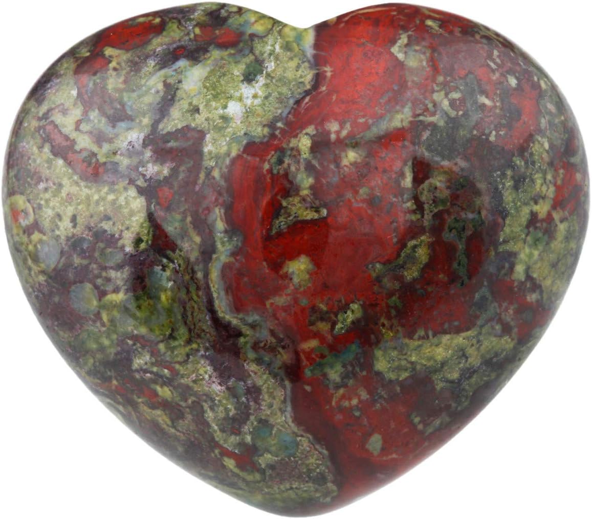 Nupuyai Dragon Bloodstone Heart Palm Worry Stone for Chakra Reiki Healing Crystal Love Stone for Home Decoration 45mm