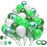 100pcs Green Metallic Green White Balloons Set,12 Inch Hunter Glitter Confetti Latex Balloons for Baby Shower Birthday Jungle Theme Decor