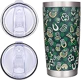 Reizteko St. Patrick's Day Clover Tumbler with Lid and Straw, 20oz Insulated Stainless Steel Tumbler Cup Double Walled Travel Coffee Mug for Hot & Cold Drinks