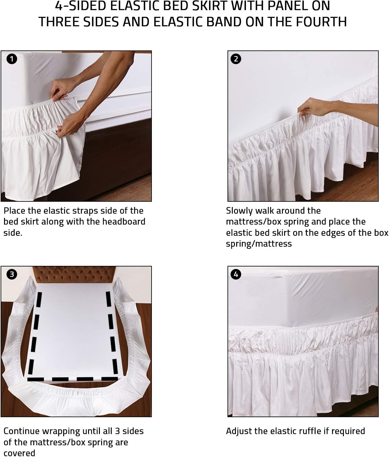 Utopia Bedding Full Elastic Bed Ruffle - Easy Wrap Around Ruffle - Microfiber Bed Skirt with Adjustable Elastic Belt 16 Inch Tailored Drop - Hotel Quality Bedskirt, Fade Resistant (Full, White): Kitchen & Dining