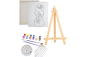 Essenburg Pre Drawn Canvas Flower Hat Lady Paint Kit | Adult & Teen Sip and Paint Party Favor | DIY Date Night Couple Activity (M 12X16 PAINT. EASLE, 10 PAINT BRUSHES)
