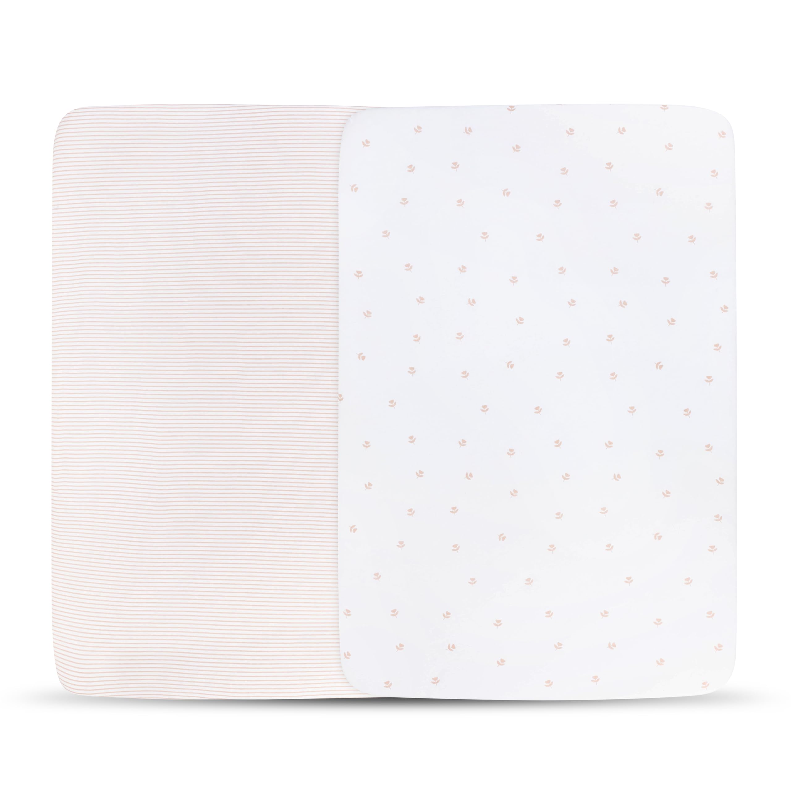 Ely’s & Co. Pack and Play Sheets, for Mini/Portable Crib, 2 Pack Fitted Playpen Play Yard Sheet Set Compatible with Graco Pack n Play, for Baby Girls, 100% Cotton, Pink Tulips and Stripes, 38”x24”x5”