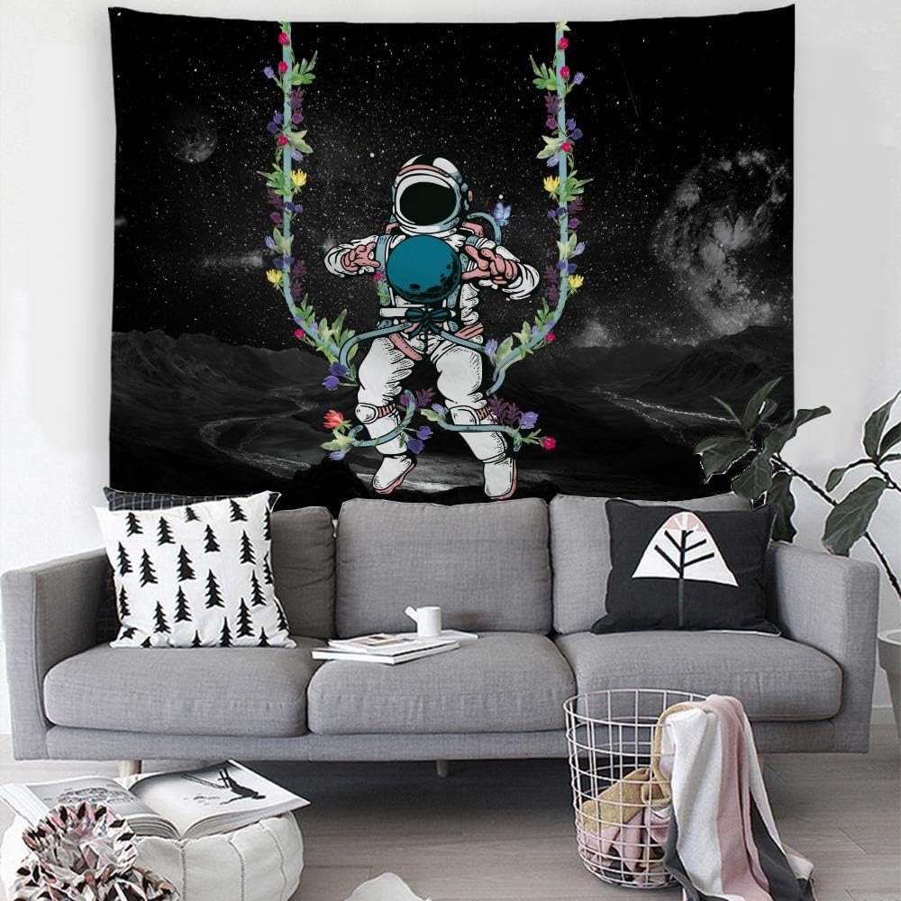 ORTIGIA Astronaut on Space Tapestry Wall Hanging Home Decor Nature Art Galaxy Theme for Bedroom, Kids Room, Living Room, Dorm Polyester Fabric Needles Included-60 W x 40" L (150cmx100cm)-Flower Swing