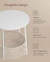 VASAGLE LET223W10 Small Round Coffee Table with Fabric Basket White view 5