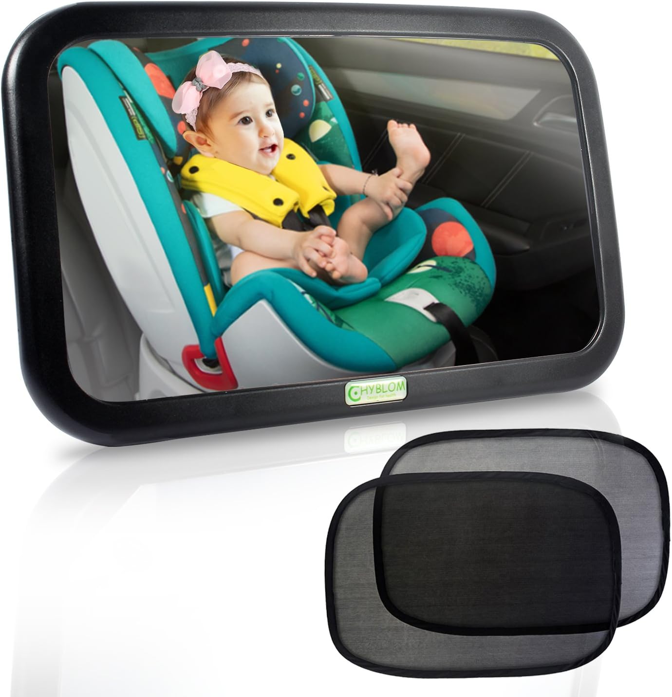 HYBLOM Baby Car Mirror for Back Seat Mirror Safety View Infant Rear Facing Car Seat in Backseat Accessories, Large Wide 360 Adjustable Baby Car Rearview Mirror & Double Straps