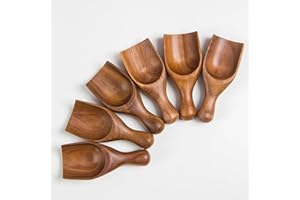 MornHalo 6PCS Wooden Measuring Coffee Scoop Set Walnut Wood Coffee Lovers Scoops Wooden Tablespoon for Measuring Coffee Beans Ground Coffee Dry Powder and Bath Salt Scoop